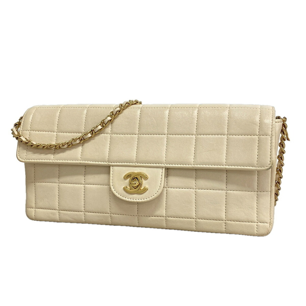 Chanel Chocolate Bar Chain Shoulder Bag, Lambskin, White, Women's, P3482526